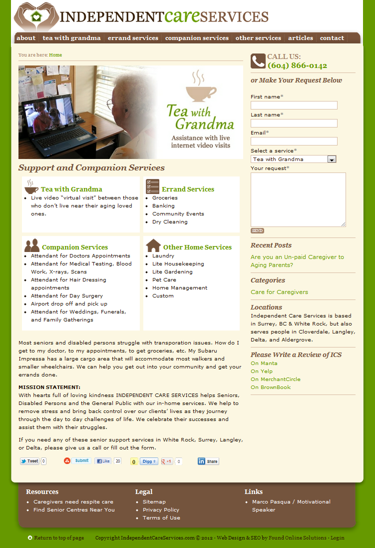 Independent Care Services Website